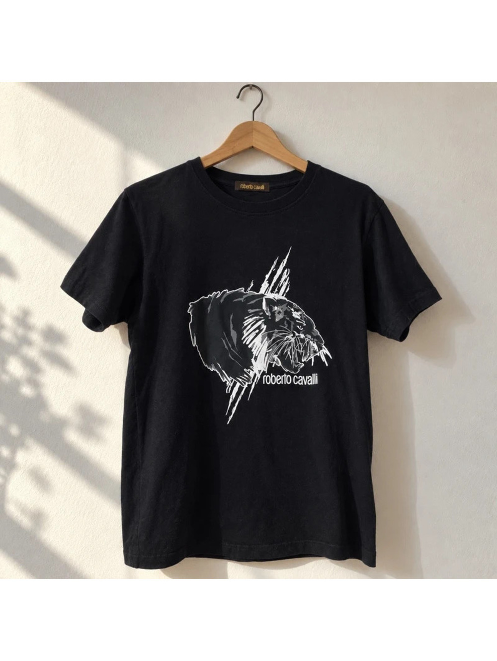 Roberto Cavalli Black Tiger Graphic T-Shirt Men’s Large 100% Cotton